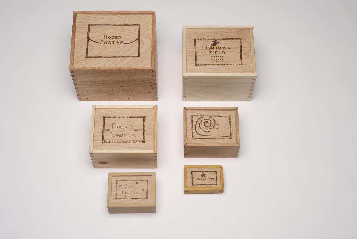 "Place/Displace," a collection of objects from Spiral Jetty, Sun Tunnels, Double Negative, Roden Crater, Lightning Field & Amarillo Ramp by Hannah Barnes & Jacinda Russell, 2009